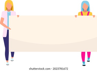 Women with placard semi flat color vector characters. Full body people on white. Public demonstration. Social movement isolated modern cartoon style illustration for graphic design and animation