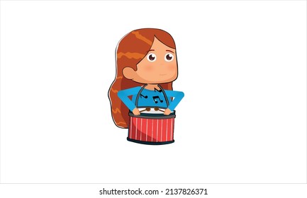 Women Playing Drum, 2d Cartoon Character Playing Musical Instrument