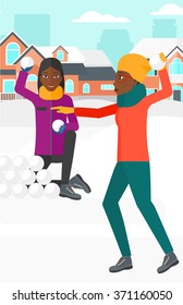 Women playing in snowballs.