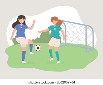 women playing soccer in the field