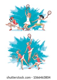 women playing tennis characters