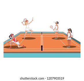 women playing tennis in sport court icon