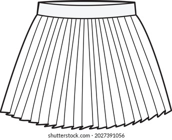 women pleated tulle skirt flat sketch vector illustration