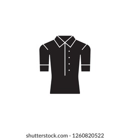 Women polo black vector concept icon. Women polo flat illustration, sign