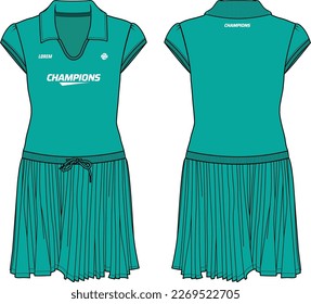 Mujeres color polo vestido de tenis minifalda pleto deportes top jersey diseño sketch plano moda Ilustración adecuada para niñas y Damas, vestido para tenis, netball, kit deportivo de bádminton