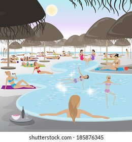 Women At Pool - Vector Illustration, Graphic Design Editable For Your Design 