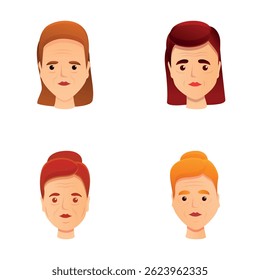 Women portrait icons set cartoon vector. Diverse female face of different age. Character bundle