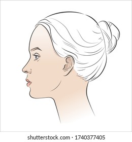 Women portrait vector face in profile aspect. young beautiful girl looking side angle. Close up sketch isolated illustration