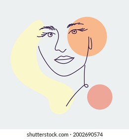 Women portraits. Female abstract hand drawn contemporary portrait, fashion girls silhouettes, modern female face posters.