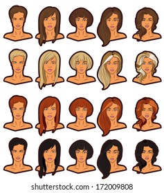 Women portraits icons set