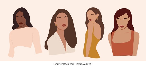 Women portraits illustration collection. Fashion illustration design for social media post, poster,cover, wall art, home decoration and wallpaper.