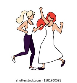 women in pose of dancing on white background vector illustration design