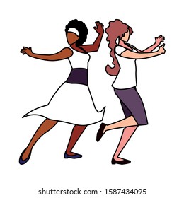 women in pose of dancing on white background vector illustration design