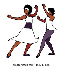 women in pose of dancing on white background vector illustration design