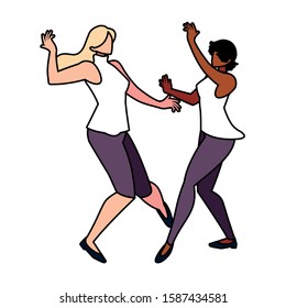 women in pose of dancing on white background vector illustration design