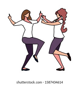 women in pose of dancing on white background vector illustration design