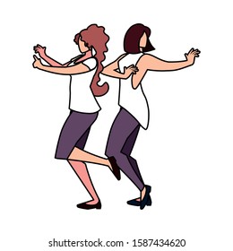 women in pose of dancing on white background vector illustration design