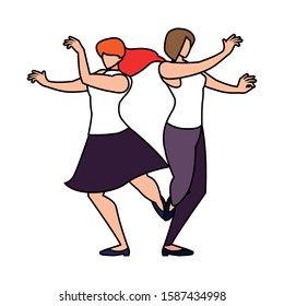 women in pose of dancing on white background vector illustration design