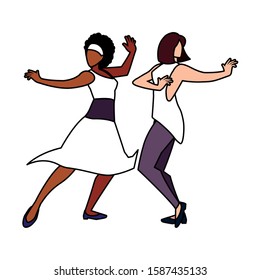 women in pose of dancing on white background vector illustration design