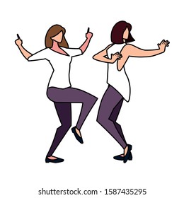 women in pose of dancing on white background vector illustration design