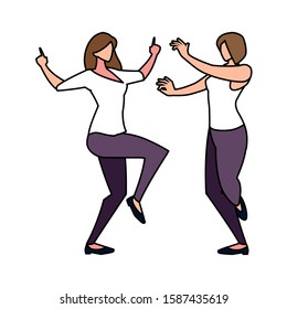 women in pose of dancing on white background vector illustration design