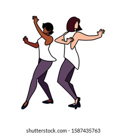 women in pose of dancing on white background vector illustration design