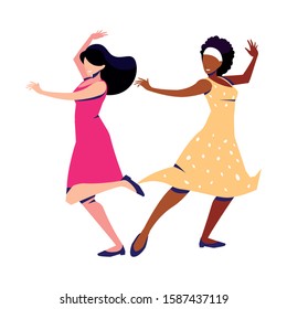 women in pose of dancing on white background vector illustration design