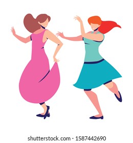 women in pose of dancing on white background vector illustration design