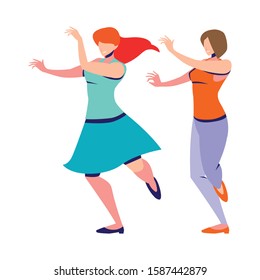 women in pose of dancing on white background vector illustration design