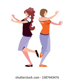 women in pose of dancing on white background vector illustration design