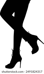 A women posing with shoes. silhouette vector design. half angle stylish transparent background.