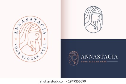 women potrait linear style logo design