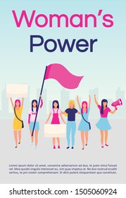 Women power brochure template. Feminist protest. Women empowerment movement. Flyer, booklet, leaflet concept with flat illustrations. Vector page layout for magazine. advertising invitation with text
