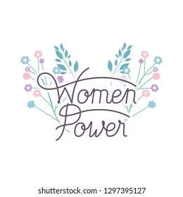 women power label with flower isolated icon