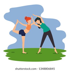 women practice exercise with harmony position