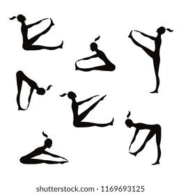 Women practice gymnastics. Black silhouette. Vector images.