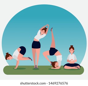 women practice yoga pose exercise