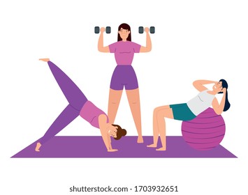 women practicing exercise isolated icon vector illustration design
