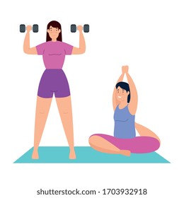 women practicing exercise isolated icon vector illustration design