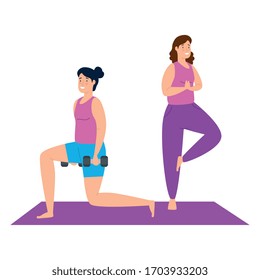 women practicing exercise isolated icon vector illustration design