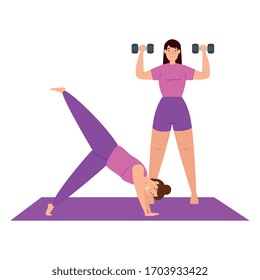 women practicing exercise isolated icon vector illustration design