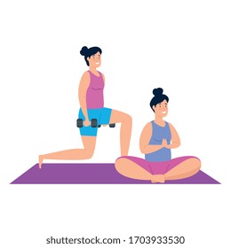 women practicing exercise isolated icon vector illustration design