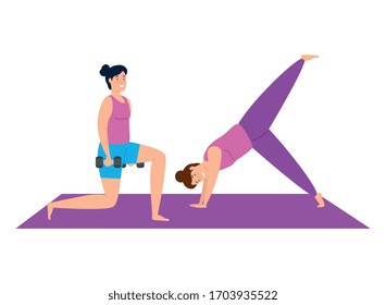 women practicing exercise isolated icon vector illustration design