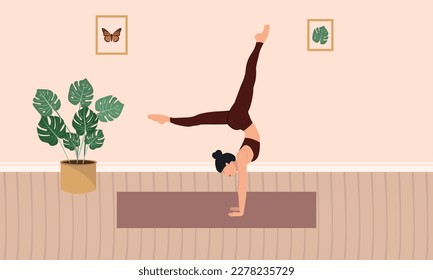 Women practicing yoga handstand v2, yoga poses