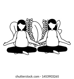 women practicing yoga pregnancy and maternity scene flat vector illustration