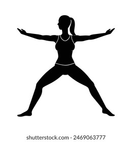 Women practicing yoga, warrior pose, virabhadrasana. silhouette vector illustration