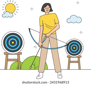 Women practising archery in the field