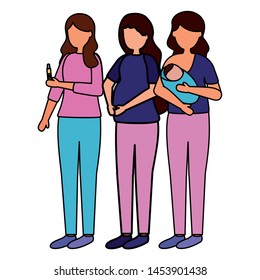 women pregnancy with baby and test scene vector illustration