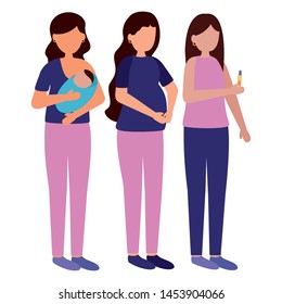 women pregnancy with baby and test scene vector illustration