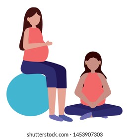 women pregnancy belly on yoga ball and lotus pose vector illustration